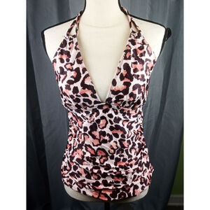 Tankini top swimsuit, brown leopard print, size M